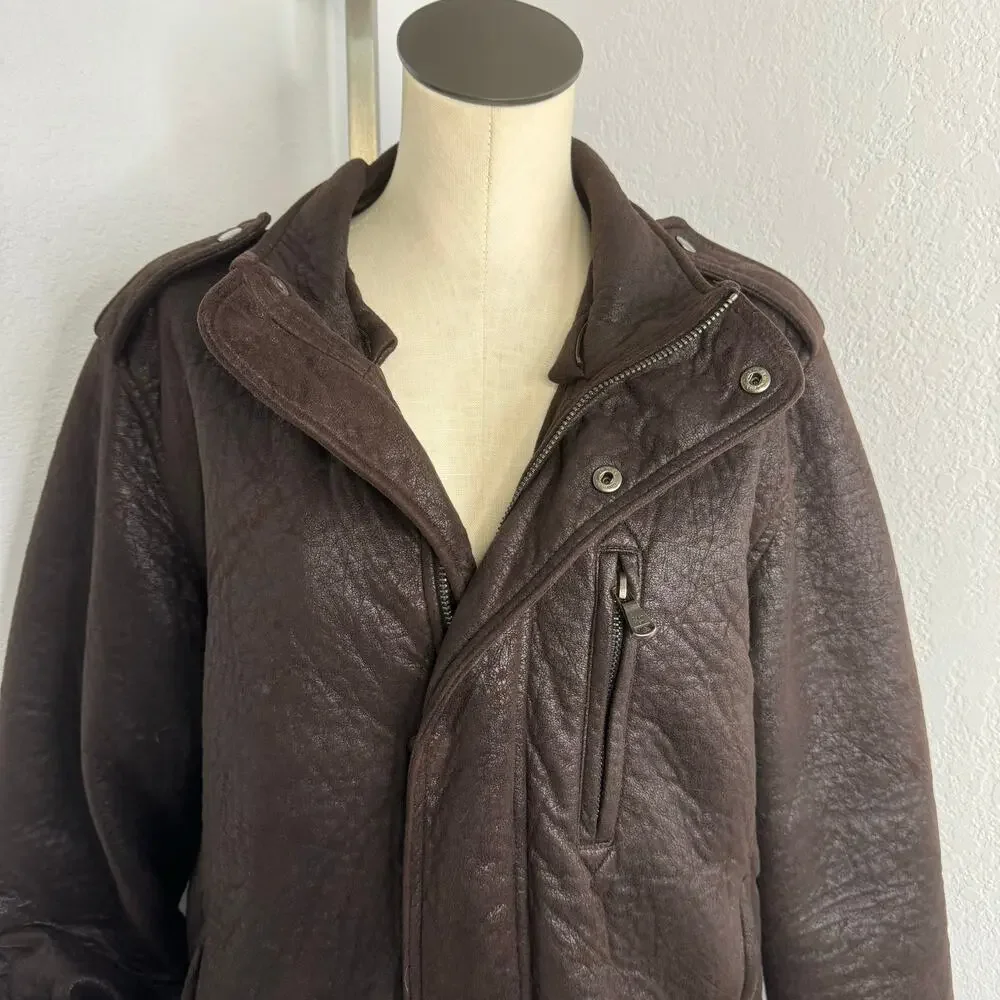 CALVIN Klein Mens Distressed Style Faux Suede Brown Moto Jacket Size Medium